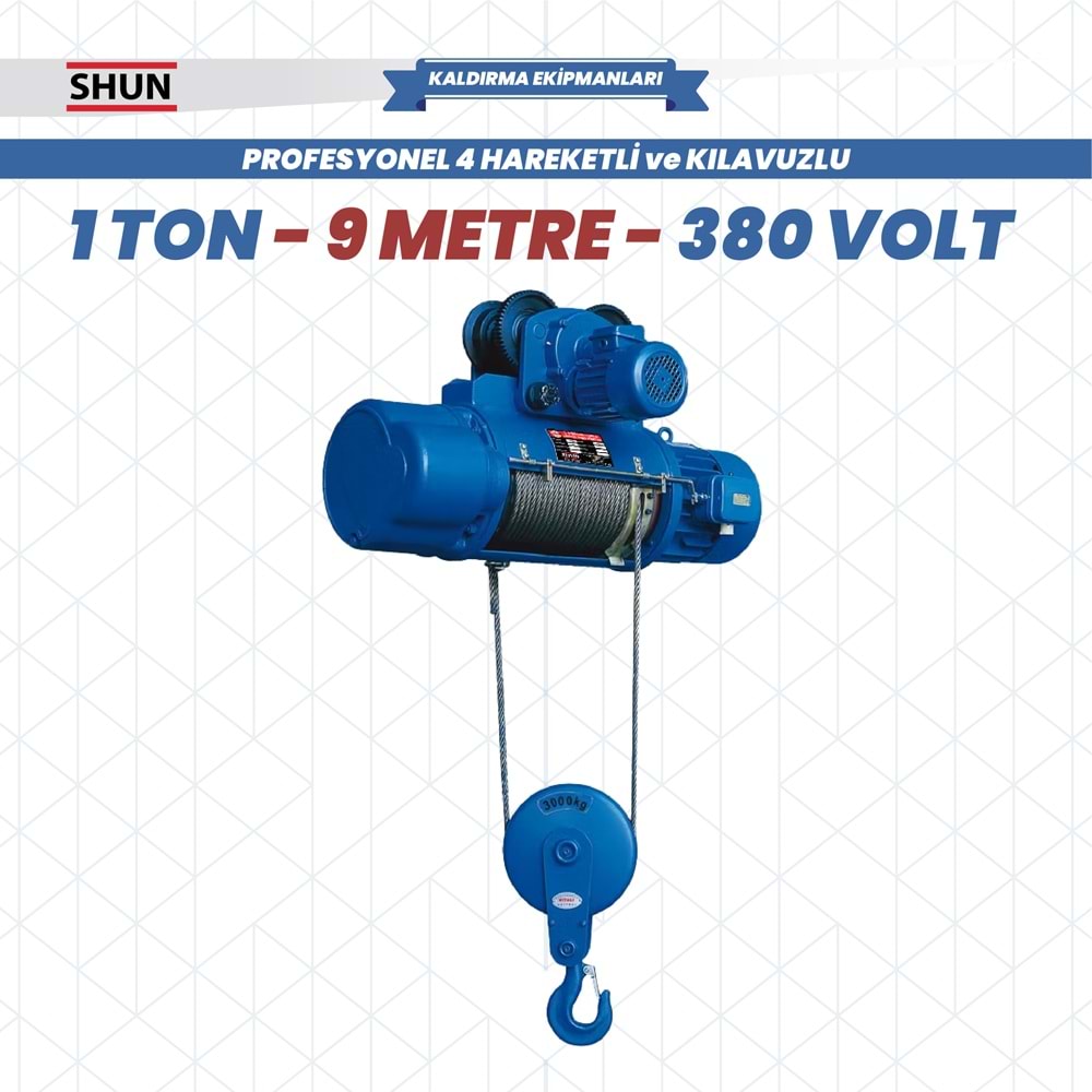 VİNÇ PROF. 4 HAREKETLİ KLAVUZLU 1 TON9 M 380V SHUN