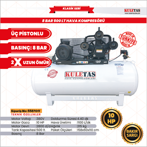 HAVA KOMPRESÖRÜ 500 LİTRE 10 HP 8 BAR KULETAŞ 5587011