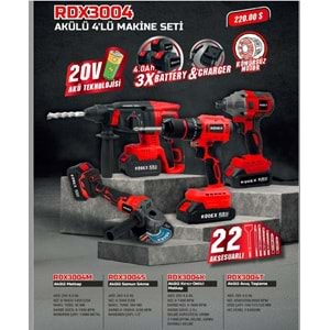 RODEX RDX3004 AKÜLÜ SET 4, LÜ 20V 3x4.0Ah
