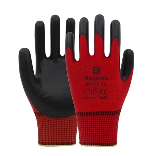 BX-NP 05 NİTRİL ELDİVEN KIRMIZI-SİYAH NO:10 BAYMAX