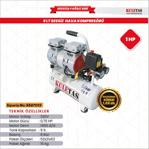 HAVA KOMPRESÖRÜ SESSİZ 9 LİTRE KULETAŞ 5587013