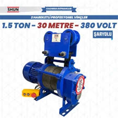VİNÇ PROFESYONEL ŞARYOLU 1,5 TON 30 MT 220 V. SHUN