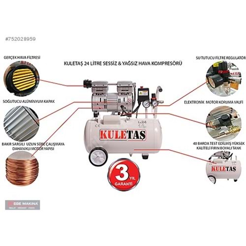 HAVA KOMPRESÖRÜ SESSİZ 24 LİTRE 1 HP KULETAŞ 5587014