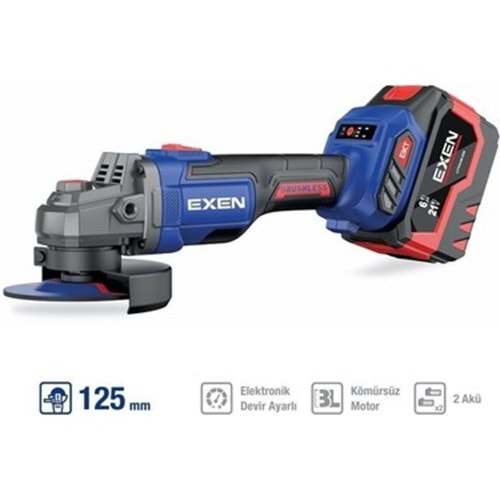 EXEN EN 456 ATS 21V 6Ah 125mm Kömürsüz Şarjlı Avuç Taşlama