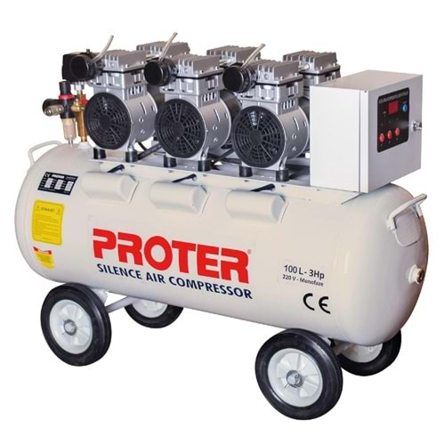PROTER PR 103 S SESSİZ-YAĞSIZ 100 LT 3HP MONOFAZE 8 BAR HAVA KOMPRESÖRÜ