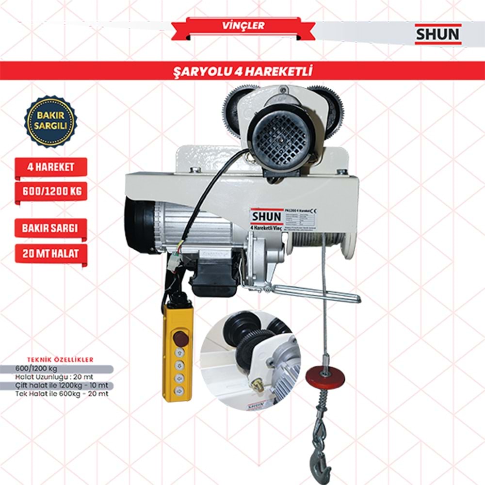 SHUN 600-1200KG ELEKTRİKLİ MİNİ VİNÇ 4 HAREKET
